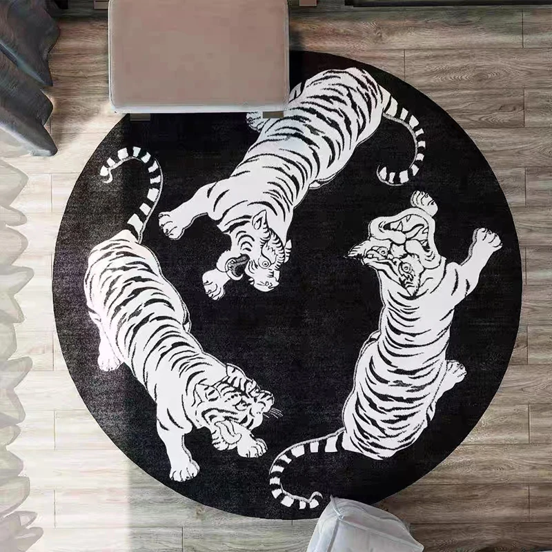 Living Room Round Carpet Chinese Style Black White Abstract Tiger Zebra Rug Home Decoration Art Animal Bedroom Mats ковер 러그