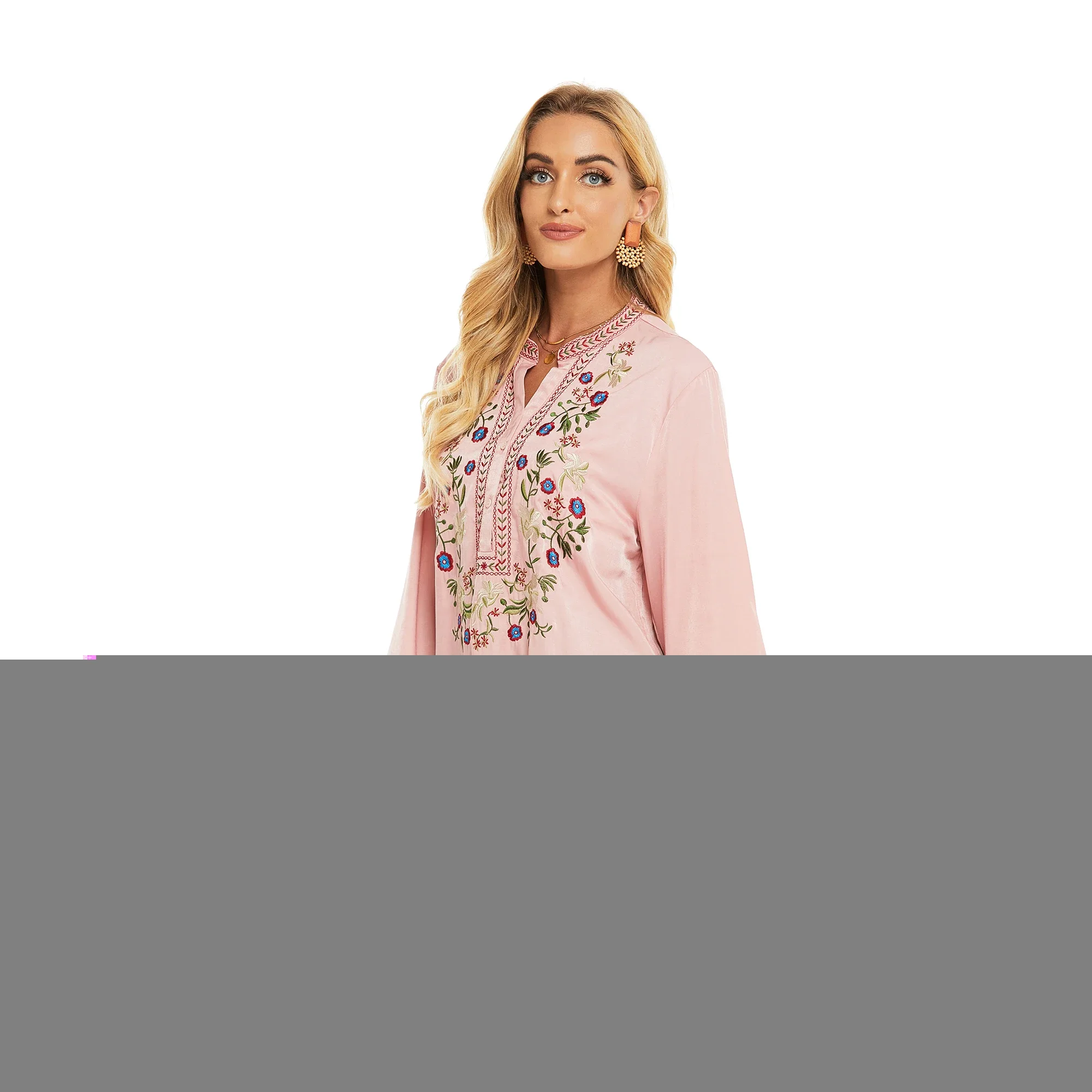 Eaeovni Ladies Loose Pullover Embroidered Shirts Plus Size Long Sleeve Tops Ladies Farmer Tops