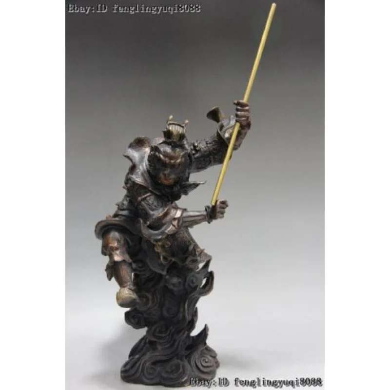 Chinese Bronze Copper Xiyouji Monkey King Sun Wukong Wu Kong Hold Cudgel Statue