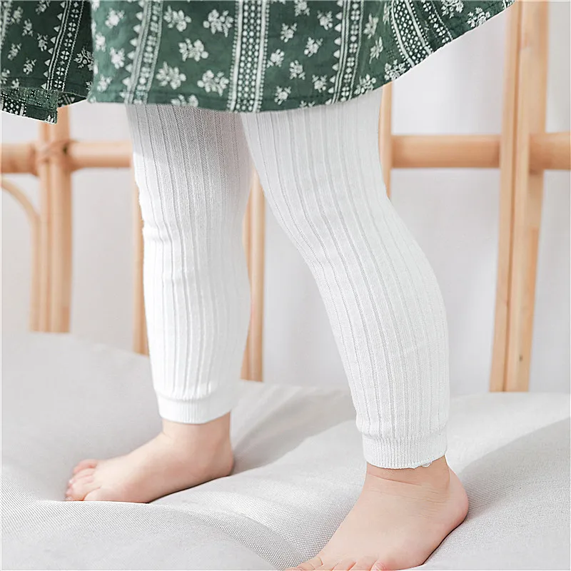 Spring Autumn Legging for Girls Children Solid Color Cotton Ribbed Pants Kids Newborn Knitting Leggings Trousers 0 to 6 Years