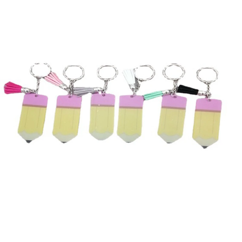 20PCS monogram Teachers' Day Acrylic Pencil Keychains personalize cute gift keychains Tassel pendant