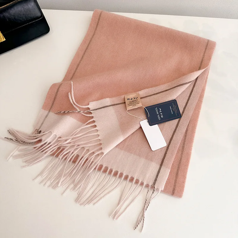 100% Wool Scarf Winter 2023 New Winter Cashmere Solid Color Pashmina Tassel Scarf Wraps Women Girls Her Thicken Warm Shawl Wrap