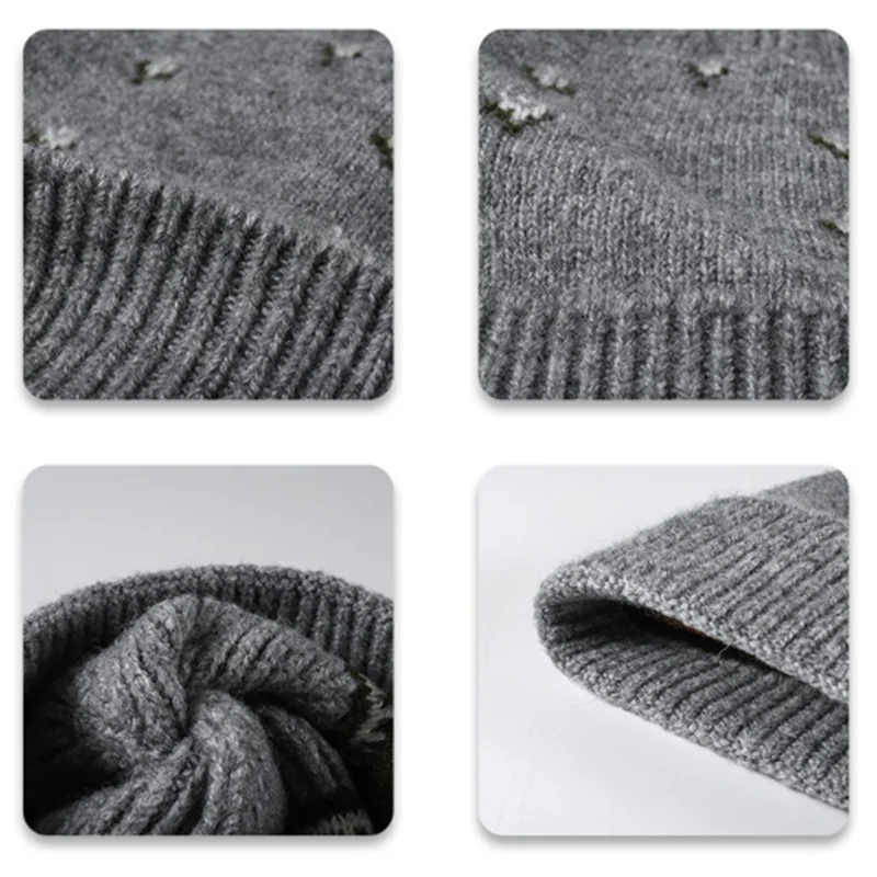 Custom Logo Color‑block Pattern Knit Beanie Hat Women Autumn Winter Wool Blend Ribbed Cuffed Warm Windproof Casual Commute Knitt