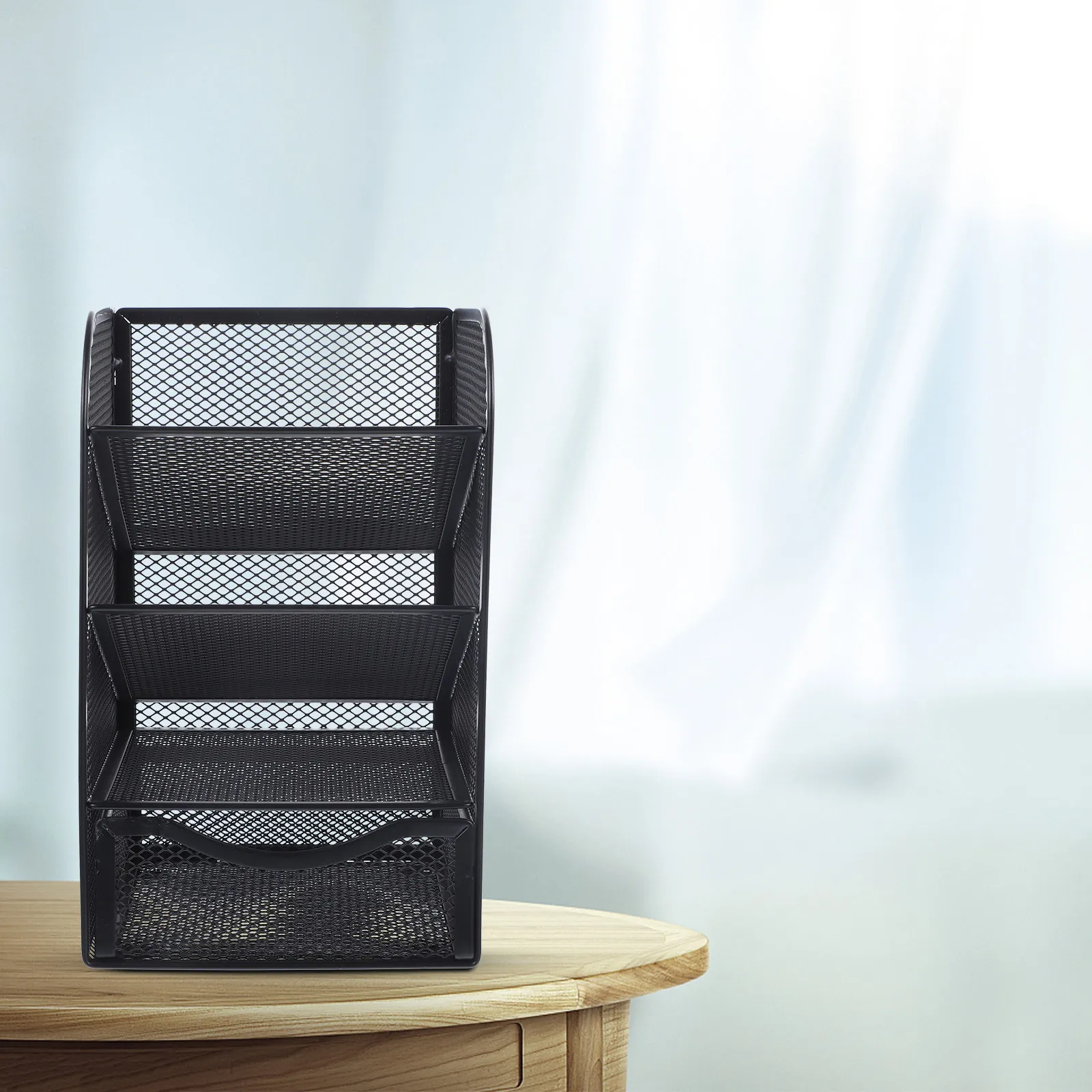 Desktop Organizer Pen Holder Metal Storage Holder with Drawer Inclined Compartment for Office Desk Stationery Organizer