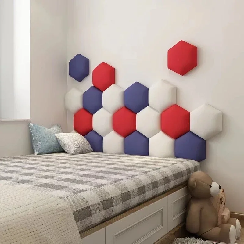 

Bed Headboard Hexagonal Wall Stickers Kids Room Decor Living Room Bedroom Self-adhesive Headboards Soft-pack Beds Furniture