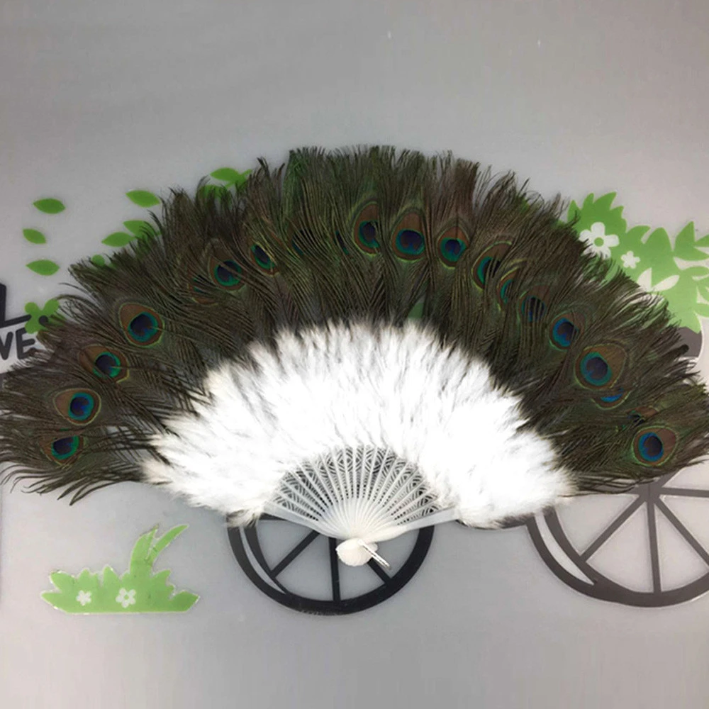 Feather Peacock Fan Wedding Showgirl Dance Performance Props Large Peacocks Feathers Folding Hand Held Fan Wall Decorative Fans