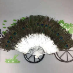 Feather Peacock Fan Wedding Showgirl Dance Performance Props Large Peacocks Feathers Folding Hand Held Fan Wall Decorative Fans