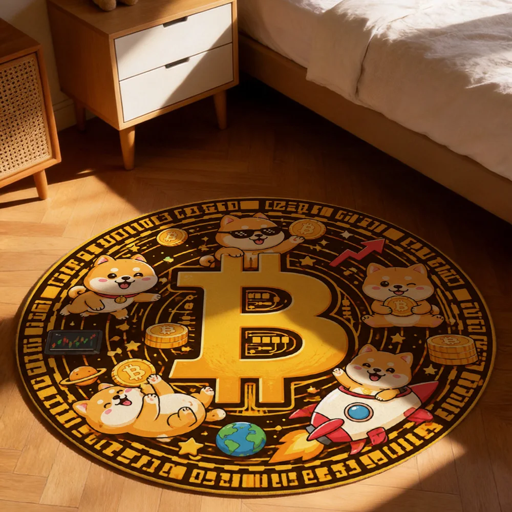 Cute Crypto Shiba Inu Bitcoin Dog Coin Mat Rug for Living Room Gaming Area Novelty Floor Decor