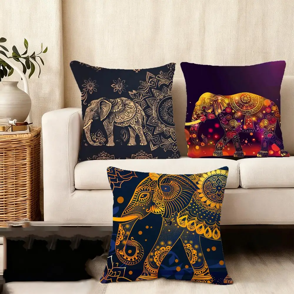 Elephant Mandala Art Cushion Cover Plush Fabric Soft Double-Sided Printed Sofa Warm Winter Home Gift Pillow Cover