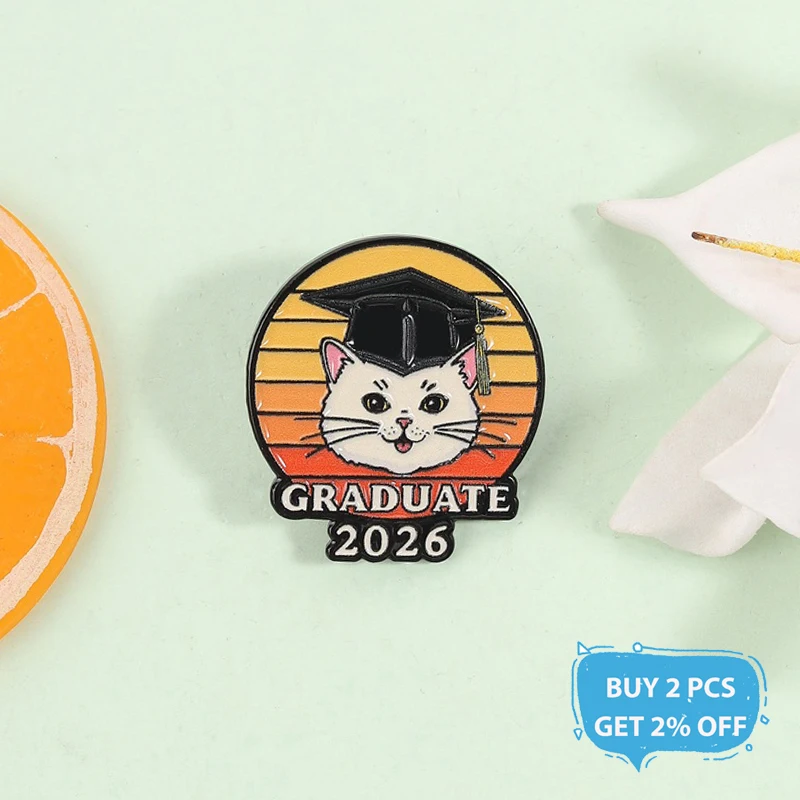 Graduate 2026 Graduation Season Enamel Pin Class Of 2026 Bachelor's Hat Cat Brooches Lapel Badge Jewelry Gifts For Friends
