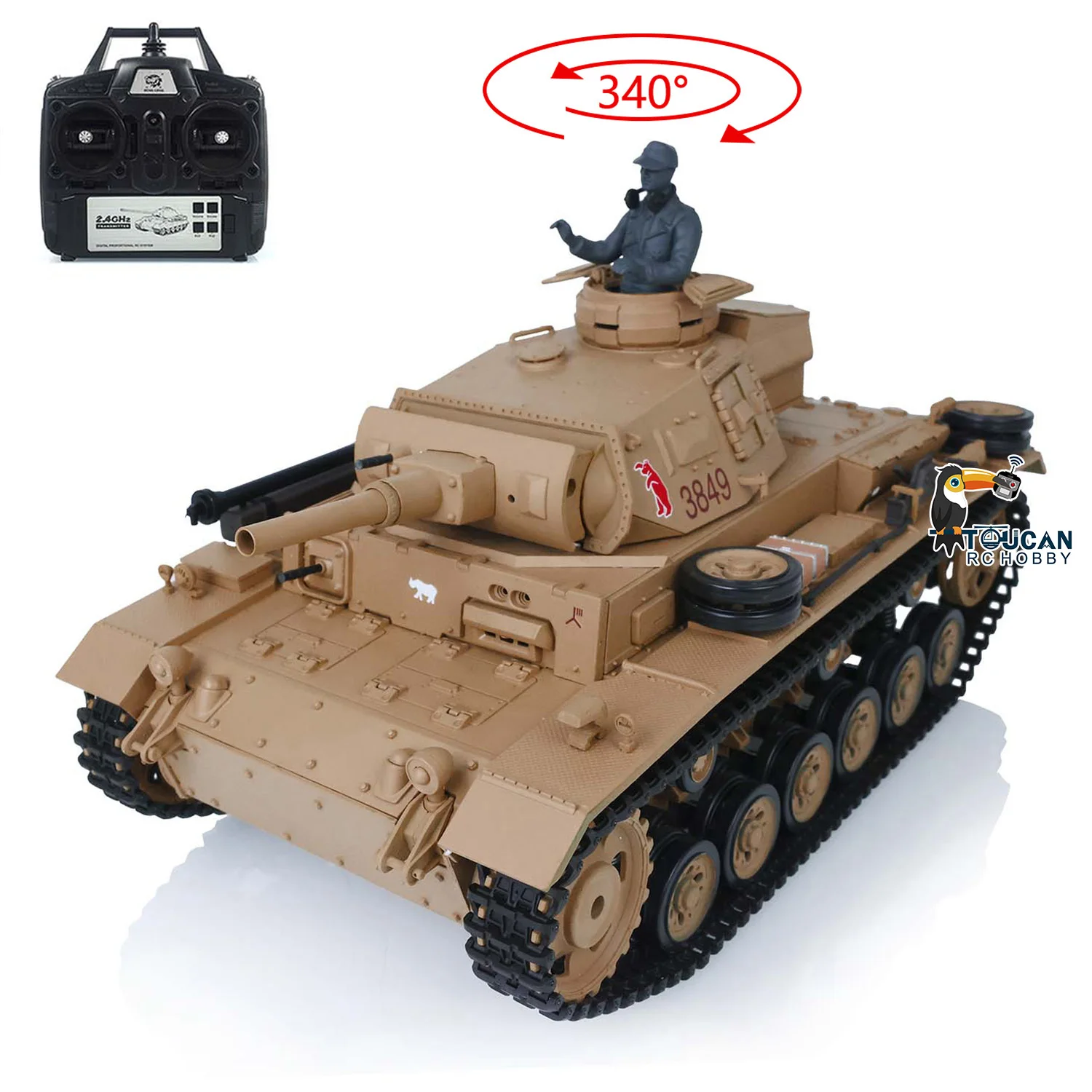 

Радиоуправляемый танк Henglong 1/16 7.0 German Panzer III H (3849) 2.4G, пластиковый, RTR, имитация боевой машины, игрушка на пульте управления для взрослых, коллекционный.