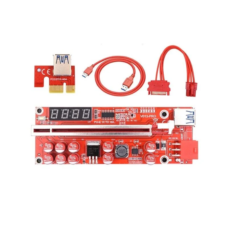 3pcs v013 pci-e 1x to 16x usb3.0 6pin riser card with 10 x solid capacitors