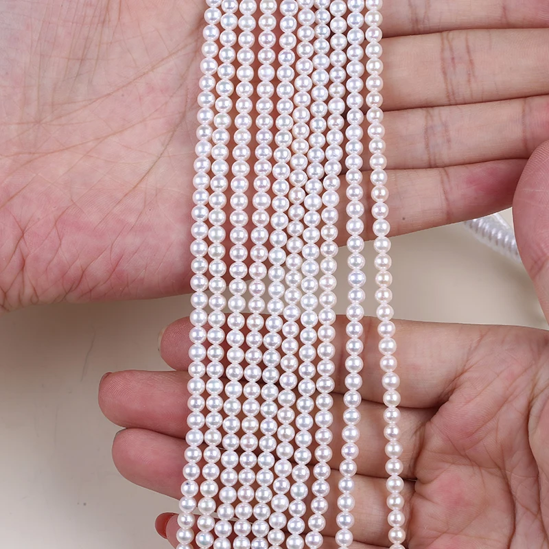 

Wholesale 4-5mm White Round Shape Pearls Chinese akoya pearl strand