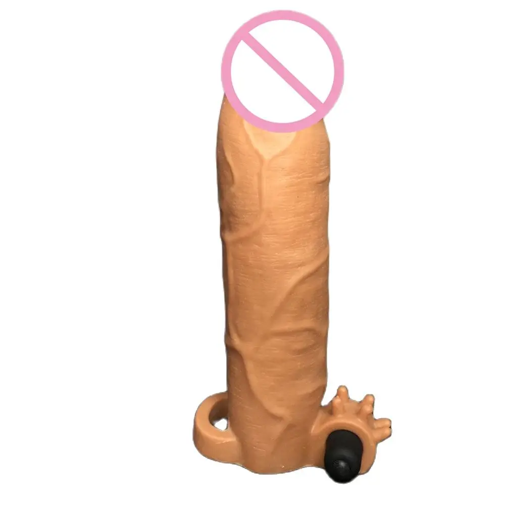 8.5 inches L  realistic penis sleeves enlargement solid head extend condom penis extender with bullet sex products for man