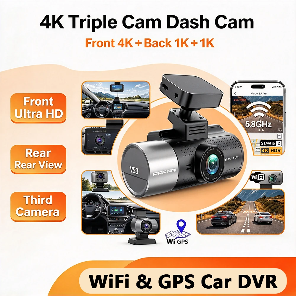 3 Lens Dashcam for Car 1080P Video Recorder 3 Channel Dash Cam WIFI ADAS GPS Car DVR Front and Rear View Camera Black Box