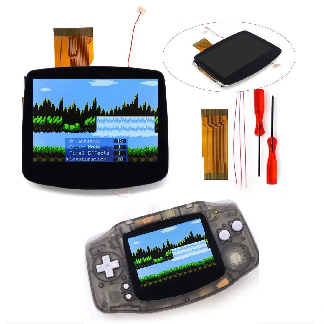 HISPEEDIDO HD 720x480 GBA V5 IPS용 라미네이팅 처리된 고휘도 LCD 키트 화이트 블랙 그레이 게임보이 어드밴스 교체 스크린