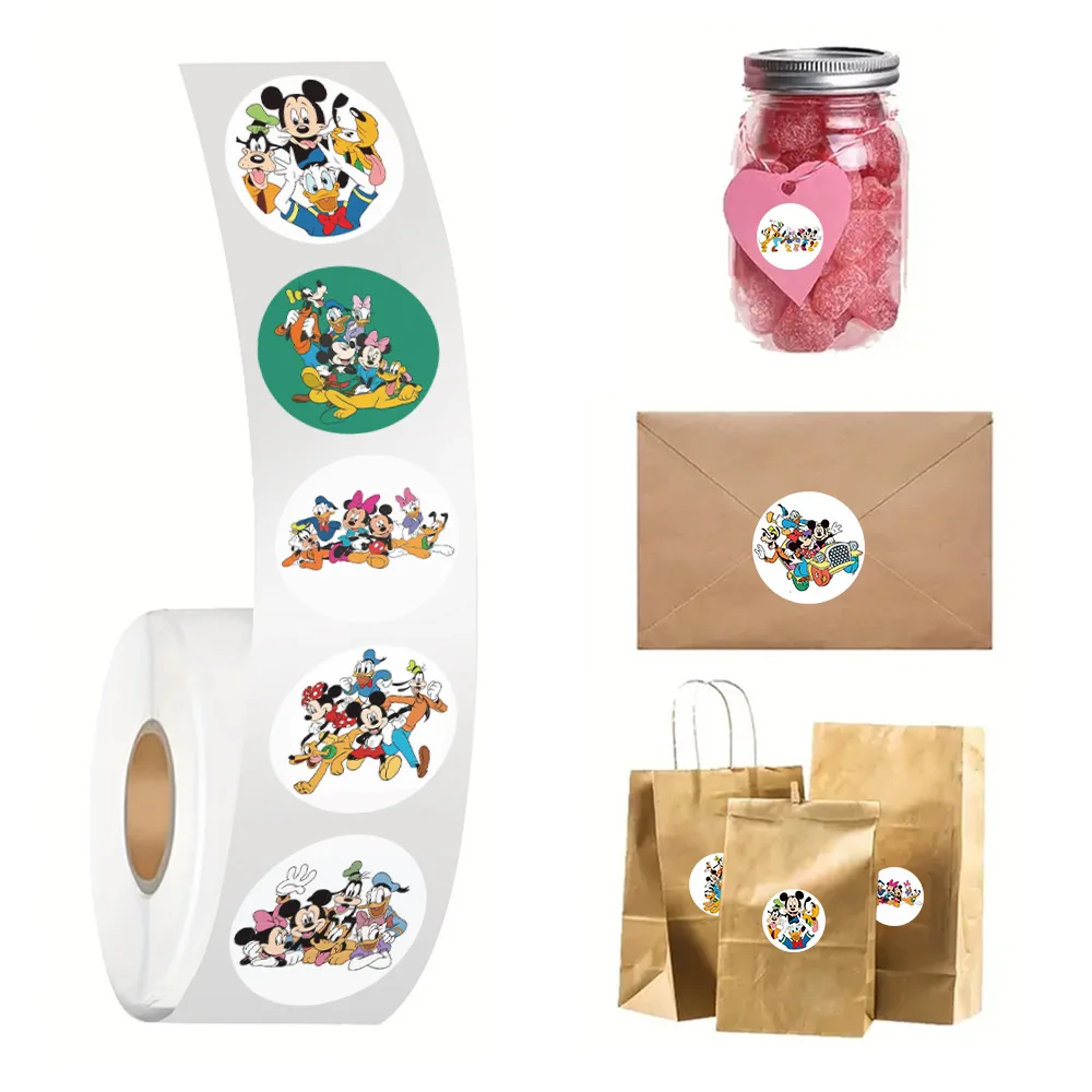 500 pçs/rolo disney dos desenhos animados pateta mickey mouse & amigos adesivos de vedação diy pvc portátil decalques decoração recompensa presente brinquedo