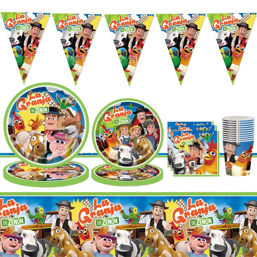 

zenon farm Disposable Tableware Birthday Party Supplies animal cow chicken Balloon Backdrop Decor Cake Topper Banner Plate sling