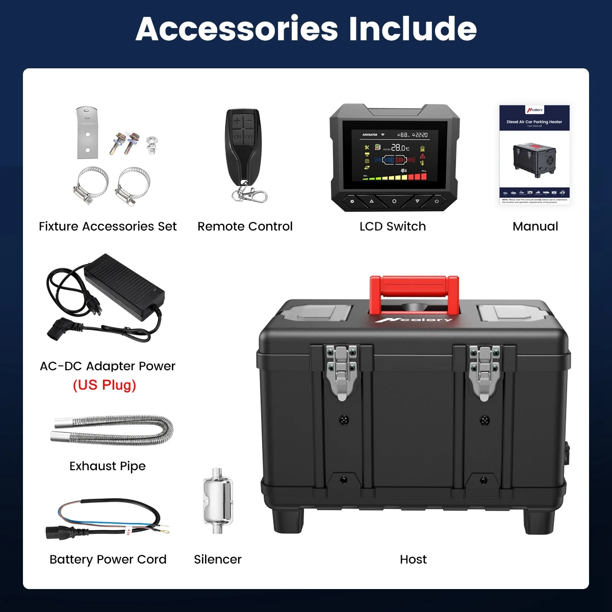 Hcalory 2024 ترقية 8KW سخان الهواء الديزل الكل في واحد AC110V تيار مستمر 12 فولت مع وضع الارتفاع 6L خزان الوقود سخان توقف السيارات المحمولة