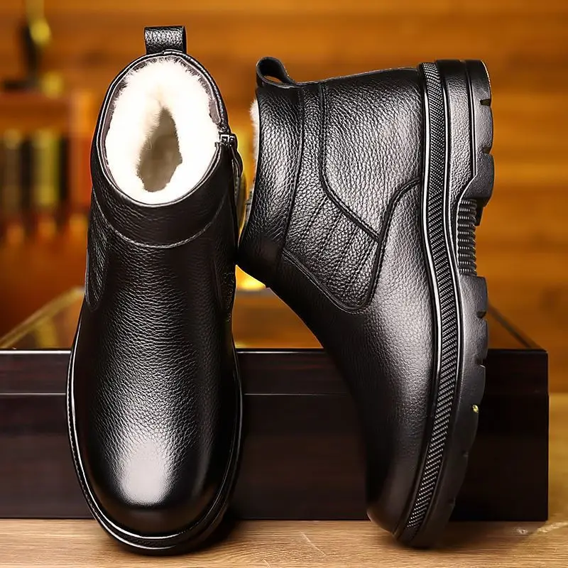 Winter Men's Microfiber Leather Warm Insulated Casual Outdoor Boots Thermal Cotton Lined Work Shoes Anti Slip Shock Absorbing​