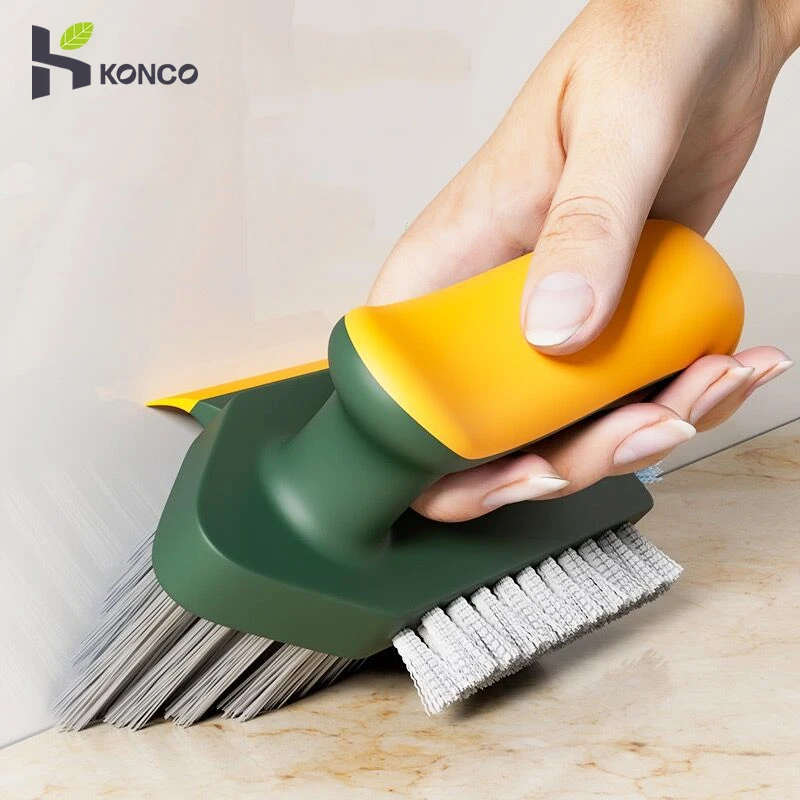 4 in1 Scrubber Brush Bathroom Kitchen Floor Scrubbing Brush with V-Shape Stiff Bristles for Window Crevices Brush Cleaning Tool