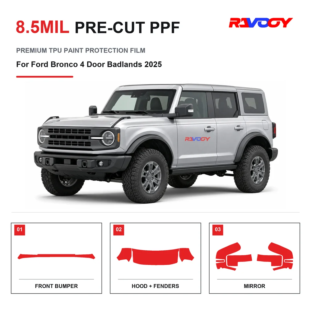 Precut PPF For Ford Bronco 4 Door Badlands 2025 8.5mil TPU Clear Paint Protection Film Self Healing Hydrophobic Stone Chip Guard