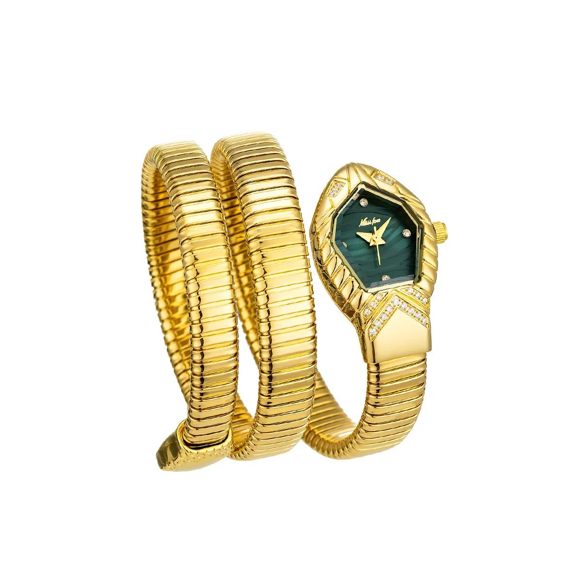 Snake Head Diamond Studded Quartz Watch for Women with Elastic Wrap Strap and Waterproof Fashion Style