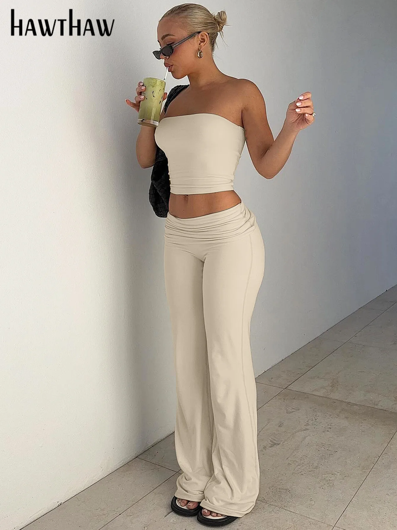 

Hawthaw Women Fashion Tube Tops Long Pants Two Piece Matching Sets Outfits 2024 Summer Clothes Wholesale Items For Business