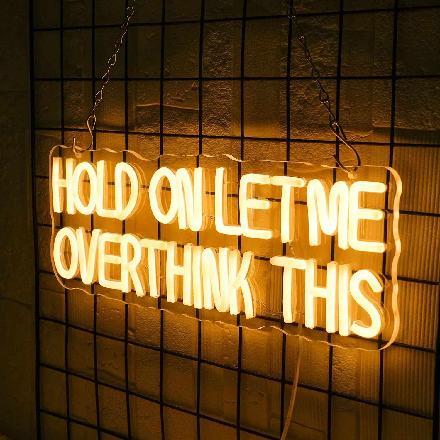 Hold On Let Me Overthink This LED Neon Sign Funny Warm White Letter Dimmable for Bedroom Bar Classroom Party Library Wall Decor