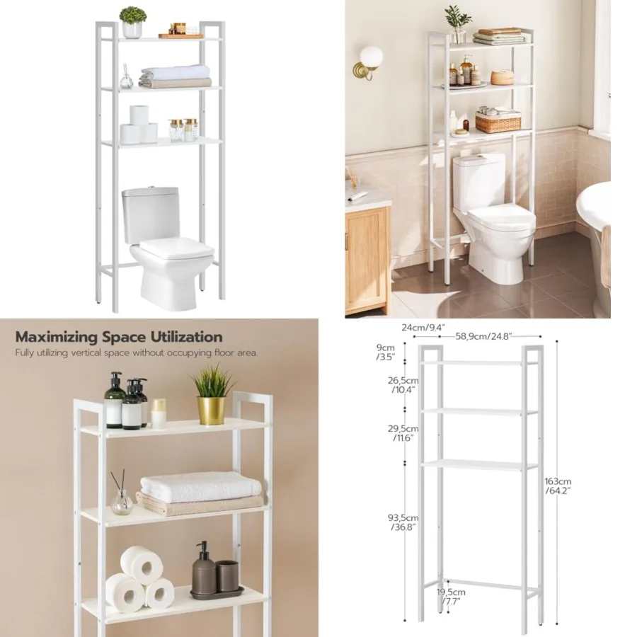 

Over The Toilet Storage, 3-Tier Bathroom Organizer Shelf Over Toilet, Freestanding Bathroom Storage Shelves, Space Saver, Easy