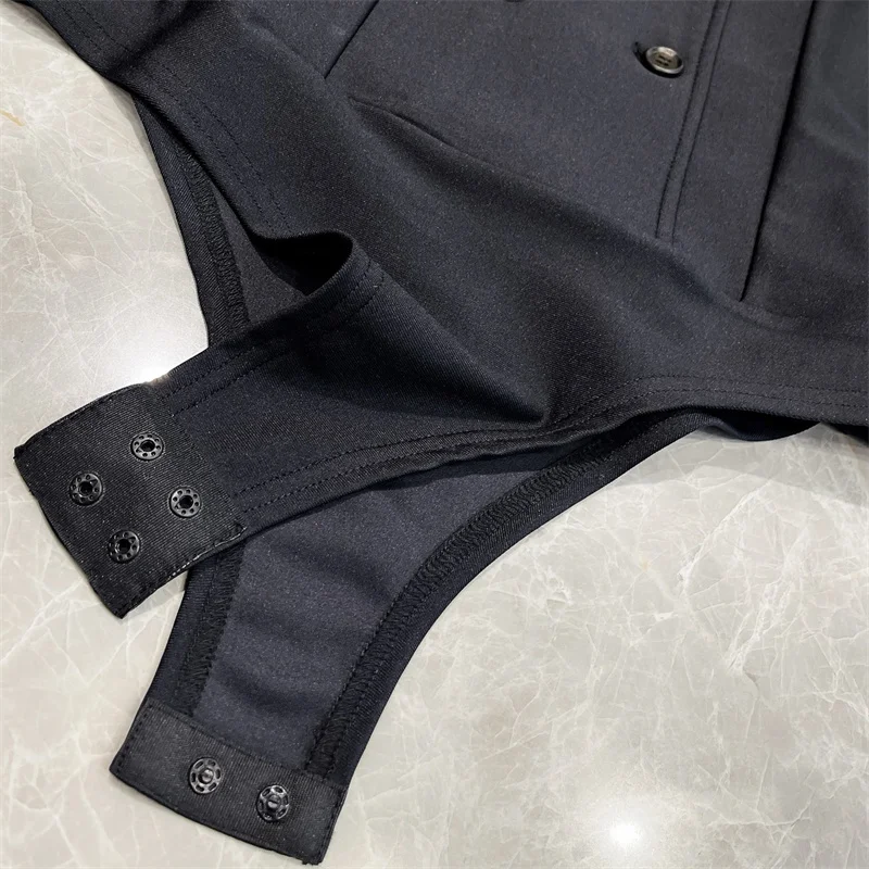 บอดี้สูทผู้หญิง ฤดูใบไม้ผลิ 2026 ใหม่ เสื้อแจ็คเก็ตผู้หญิง แขนยาว ปกแบบกระดุมสองแถว ทรงเข้ารูป ยืดหยุ่น เสื้อคลุมผู้หญิง เสื้อผู้หญิง