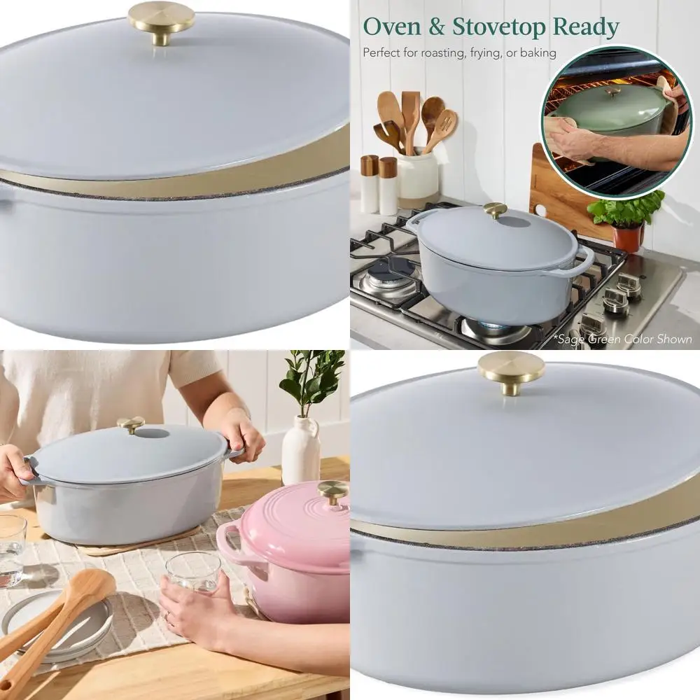 

7,5 литра предварительно приправленная эмалированная чугунная голландская духовка с боковыми ручками для выпечки и приготовления пищи, французский серый цвет