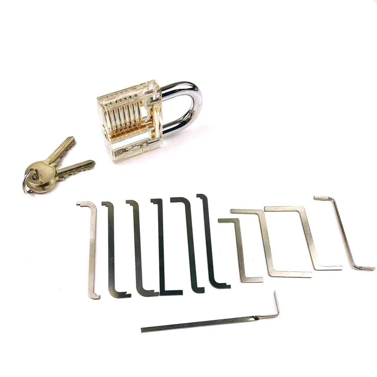 Clear Crystal Creative Locks and Practice Pick Tools,11pcs Tension Wrench Set ,Creative Gift for Men