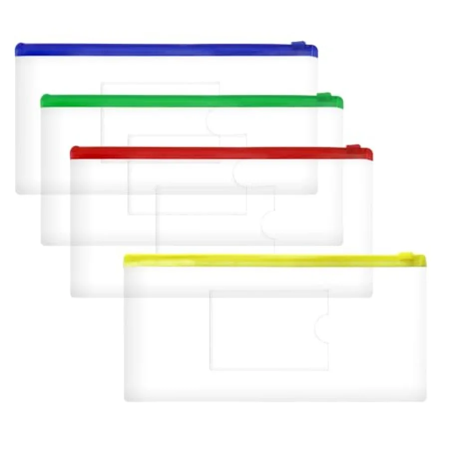 

4PCS Clear Plastic Envelopes File Folders with Pockets PVC Pencil Case Pouch Zipper Storage Bags for Documents Cash Puzzles Tra