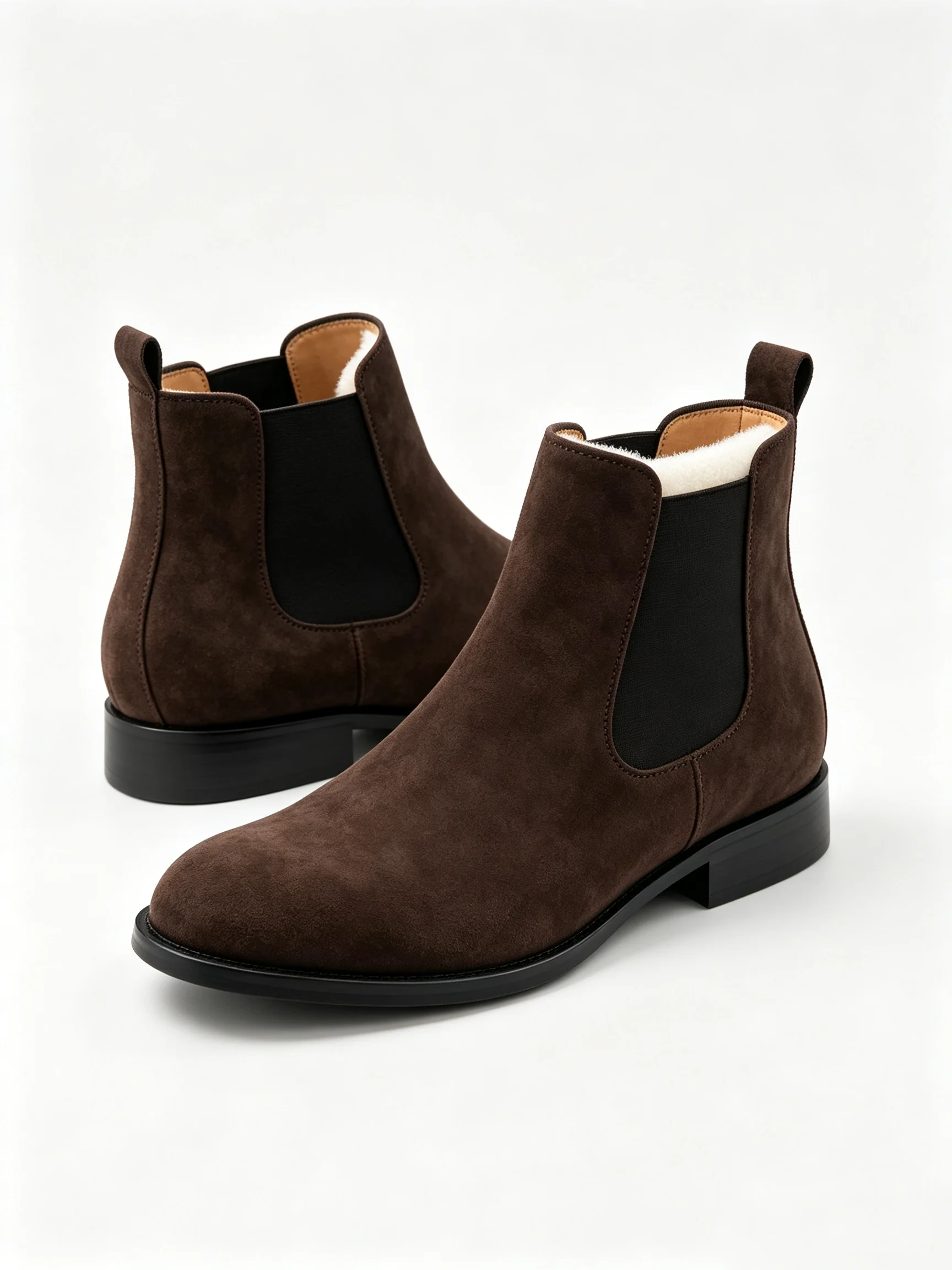Suede Chelsea Ankle Boots Matte Brown Elastic Slip On Flat Sole Luxury Vintage Daily Commute Business Casual Short Boots