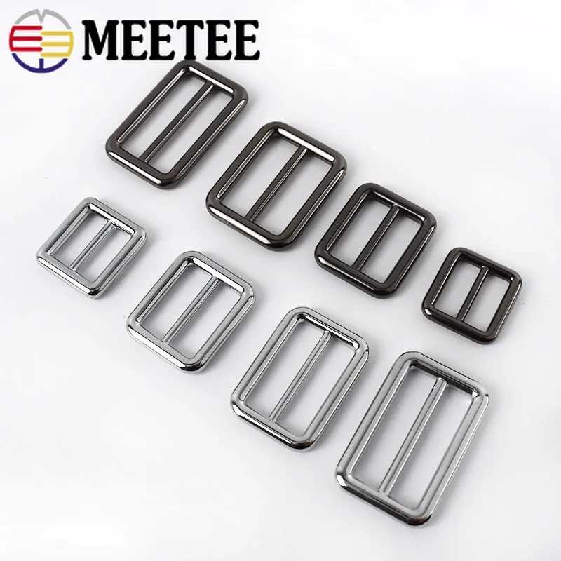 Meetee 5Pcs 16-50mm Tri-Glide Slider Adjust Metal Buckles Bag Strap Sliders Hook Webbing Adjustment Belt DIY Craft Accessories