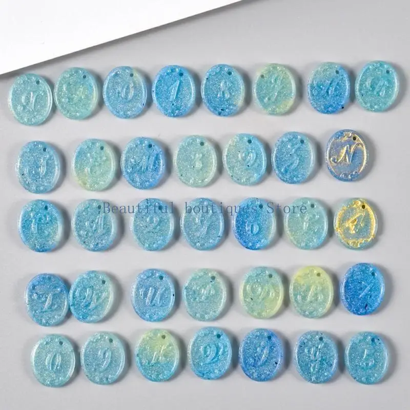 U4LF Puzzle Silicone Mold Letter Number Oval Earring Pendant Charm Resin Casting Mould DIY Crafts Supplies