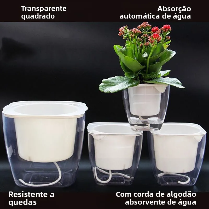 自動吸水式水力プラスチック植木鉢-グリーン格子透明樹脂製植木鉢-室内庭園装飾
