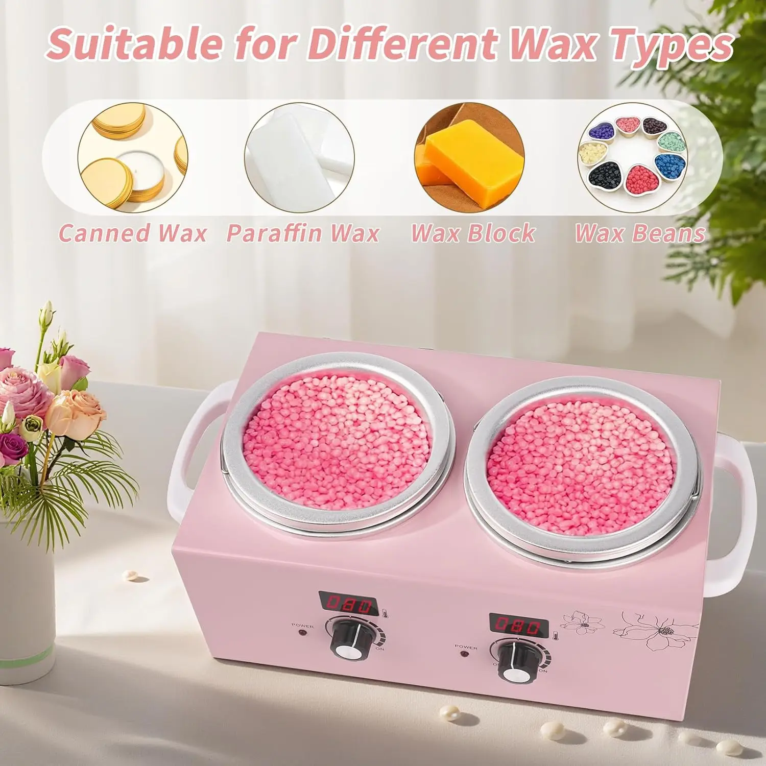 Double Wax Heater Electric Double Pot Wax Heating Machine Electric Wax Heater For Melting Wax Beans for Hair Removal Facial Spa