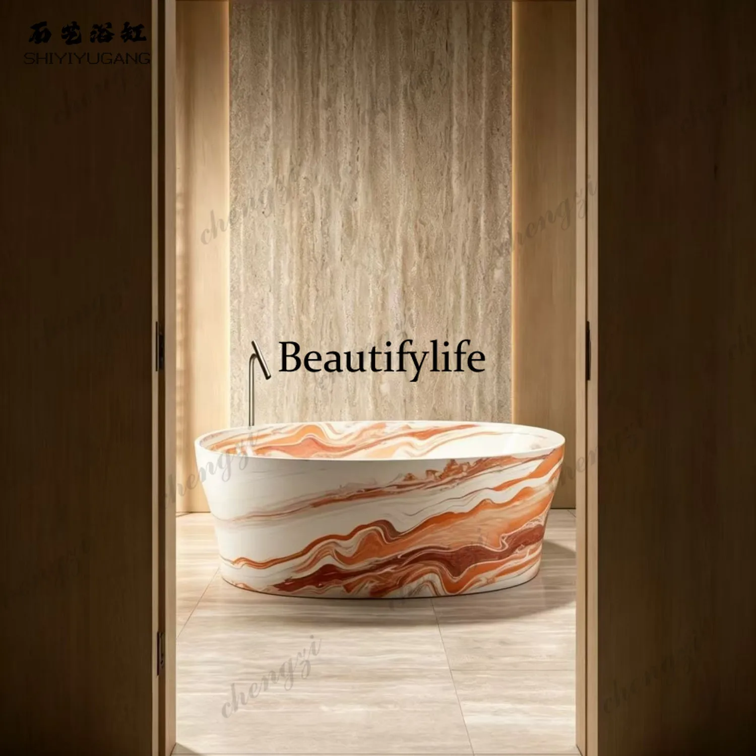 Stone art orange texture integrated free-standing bathtub home hotel B & B artificial stone