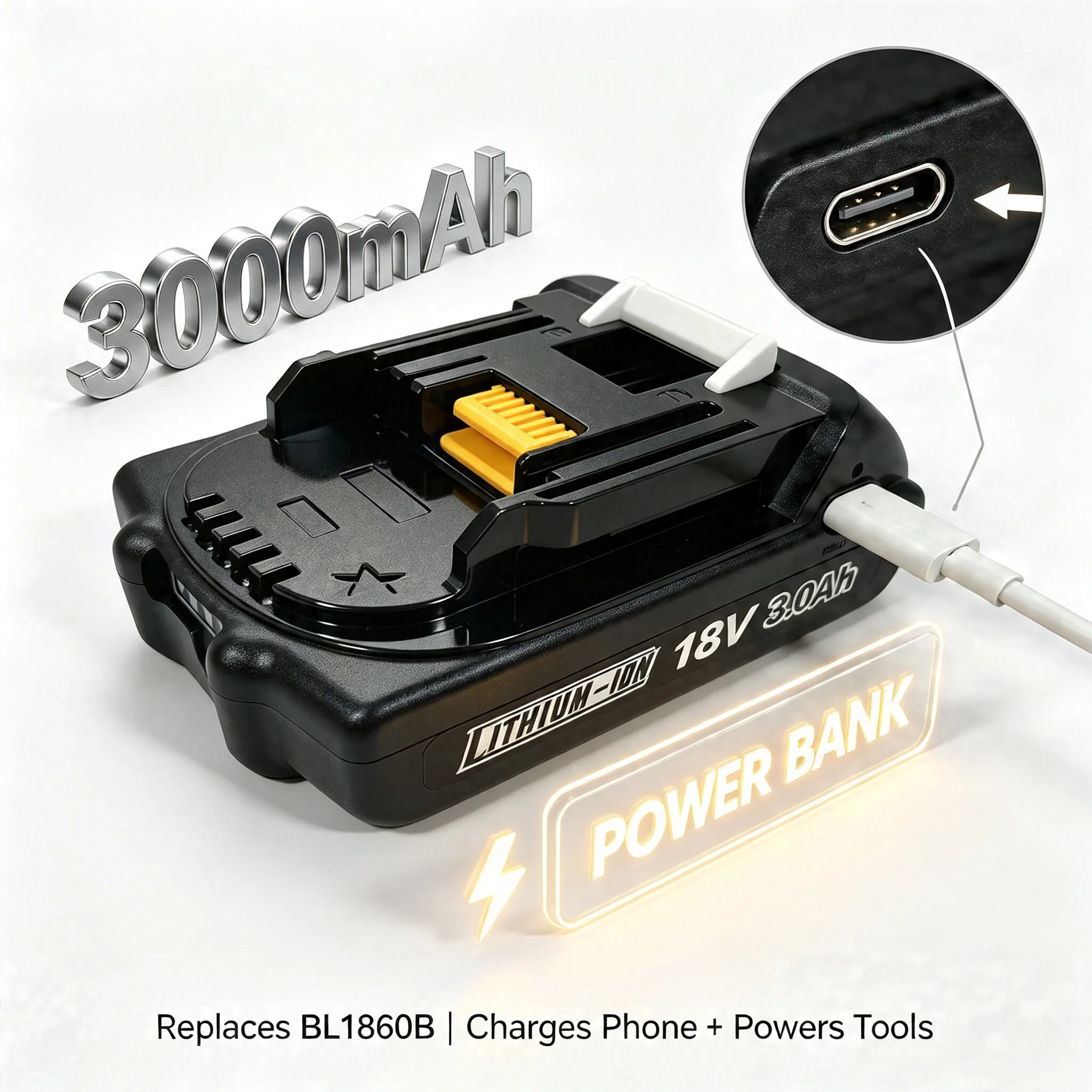 Type-c version 18V replacement battery for Makita BL1860B 3000mAh  cordless power tools Can be used as a power bank