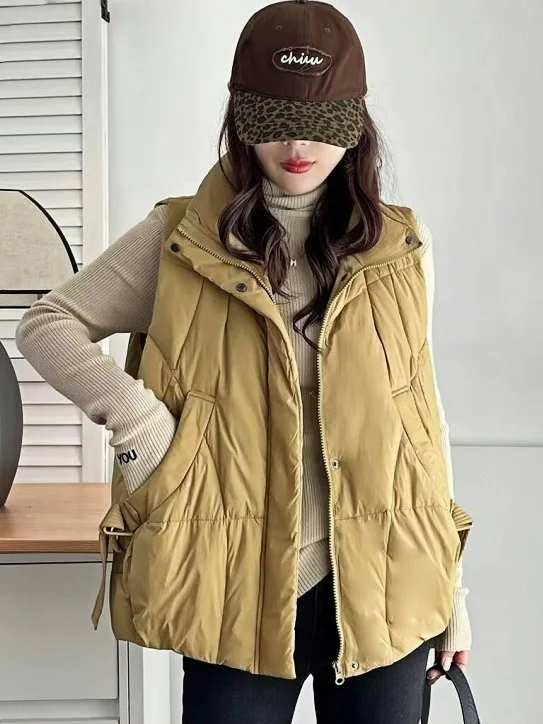 เสื้อกั๊กขนเป็ดผู้หญิง ทรงหลวม แฟชั่น สีขาว เสื้อแจ็คเก็ตขนเป็ด สำหรับฤดูใบไม้ร่วงและฤดูหนาว สไตล์เกาหลี รุ่นใหม่