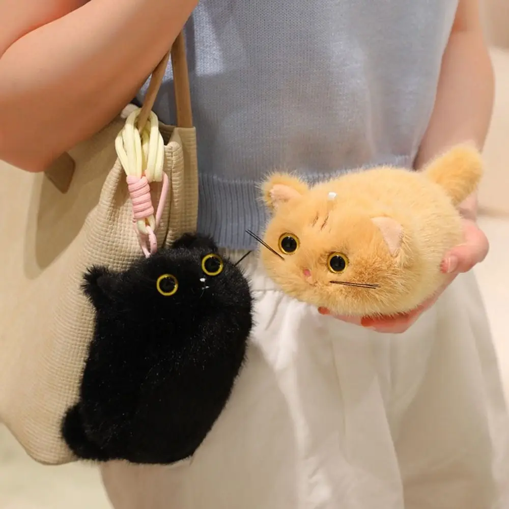 Stuffed Animals Black Cat Plush Keychain Cartoon Fluffy Orange Cat Dolls Pendants 16cm Round Grey Cat Plush Dolls Children