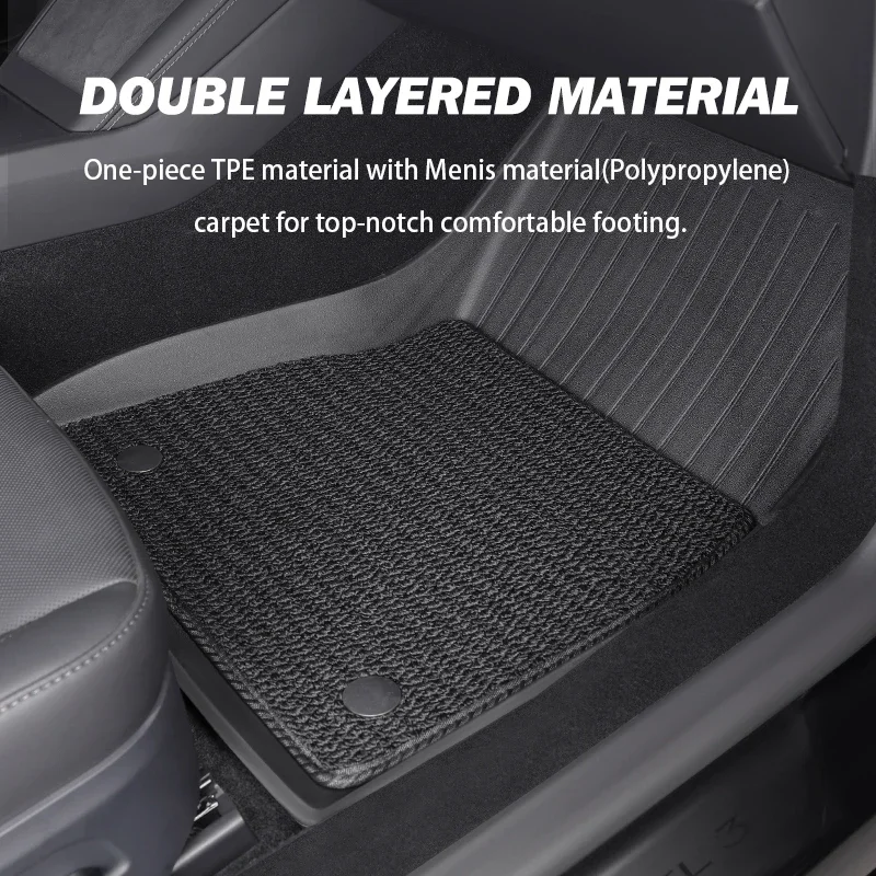 Herval For Tesla Floor Mat Model 3 Highland 2024 Car Foot Pads Black Carpet TPE All-weather Waterproof Anti-Slip Set Liner Mat