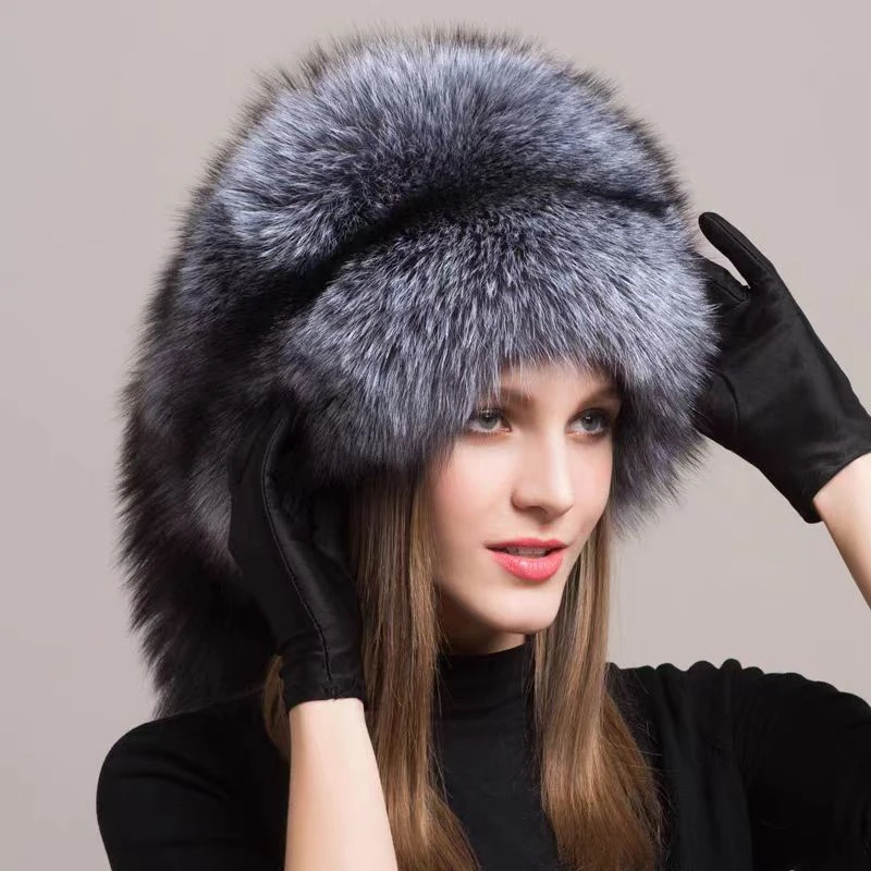 

2024 Unisex Real Fox Fur Beanies Hat Mongolian Hat Unique Process Fox Tail Design Winter Warm Hats For Fashion