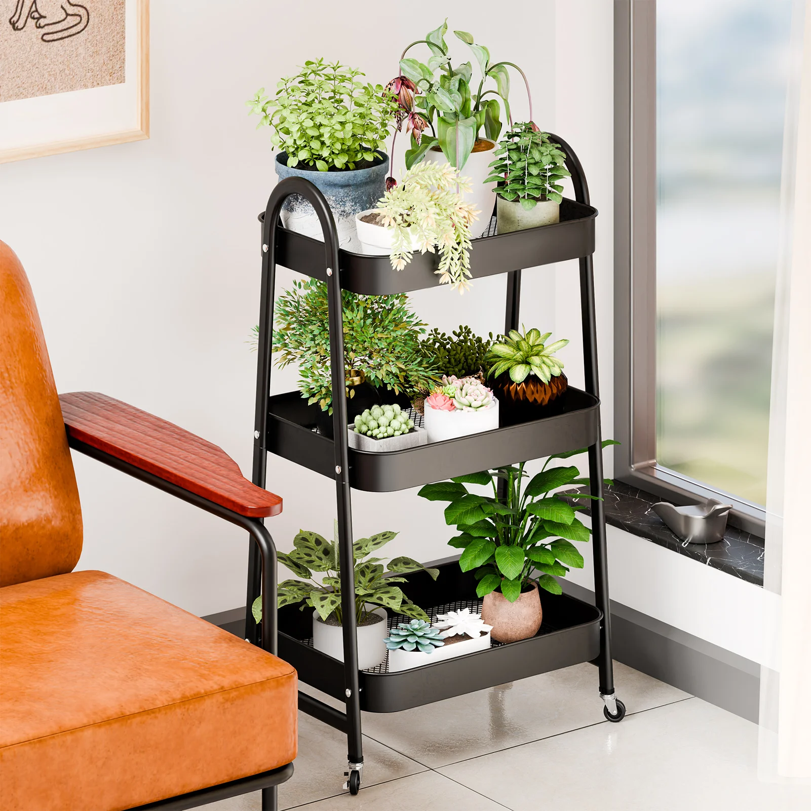 3 Tiers Trolley Rack Kitchen Floor Bedroom Snacks Mobile Bathroom Bedroom Storage Storage Rack Fruit Vegetable Storage Basket