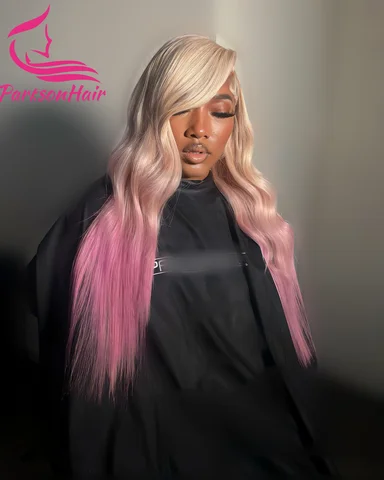Ombre Pink 613 Colored 13x6 13x4 HD Lace Front Human Hair Wigs Body Wave pre Plucked Platinum Pink Lace Front Wig With Baby Hair
