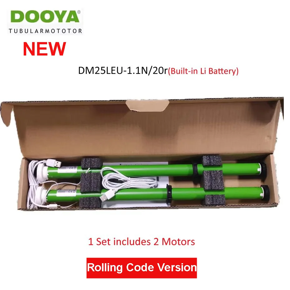 

2pcs Original Dooya DM25LEU Tubular Motor USB Lithium Battery RF433 Motor Built-in Receiver,for 38mm Tube for Sunshine Blinds