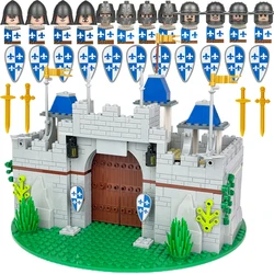 MOC Medieval Military Castle Series Building Blocks Rome Knights Soldier Figures City Gate Shield Sword Flag Weapons Bricks Toys