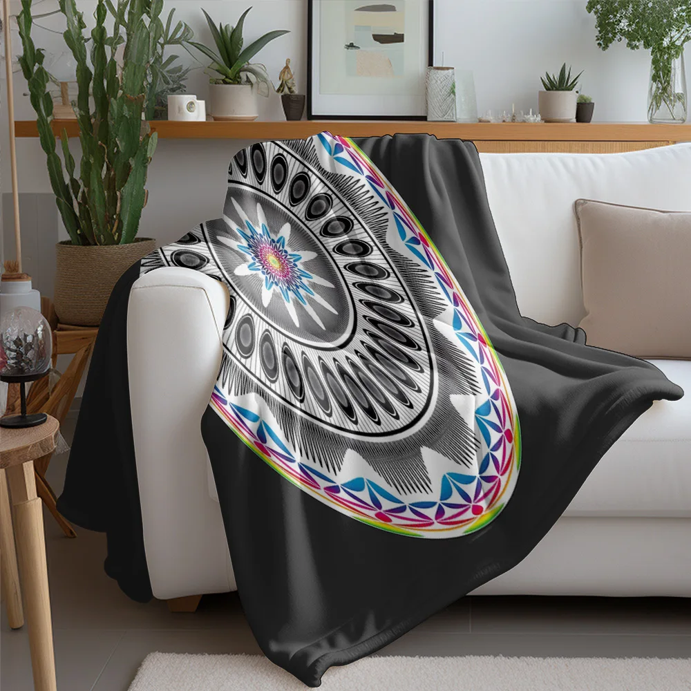 Vibrant Mandala Throw Blanket Colorful Geometric Pattern Fleece Blanket Decorative Bed Blanket for Sofa Couch Gift